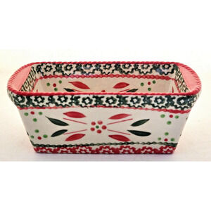 Loaf Baking Dish-TempTations-Ceramic-Red & Green-Holiday Theme-Small